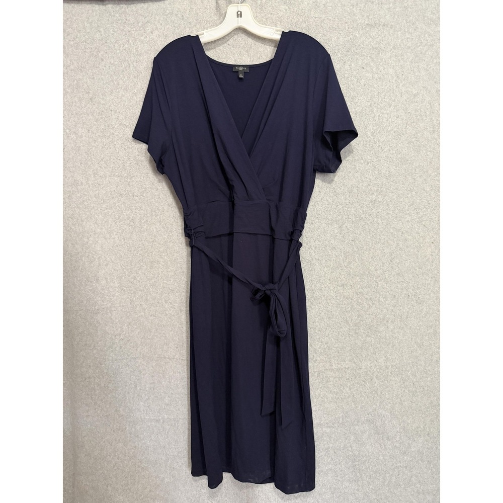 Talbots Dress Womens 1X Blue Jersey V Neck Short‎ Sleeve Wrap Belted Midi
